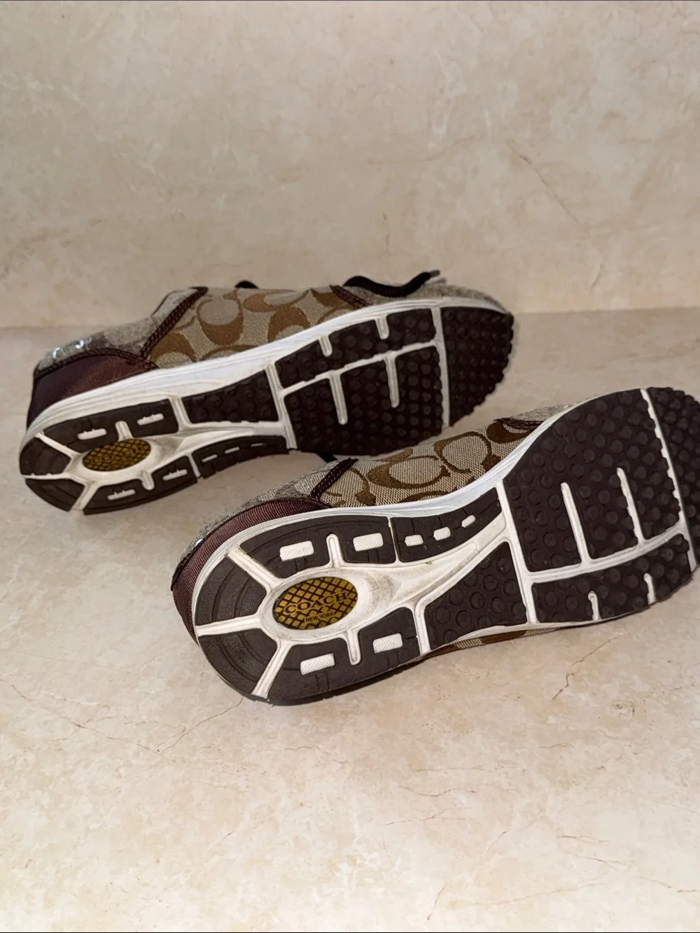 Coach Brown Signature Monogram Lace-Up Sneakers